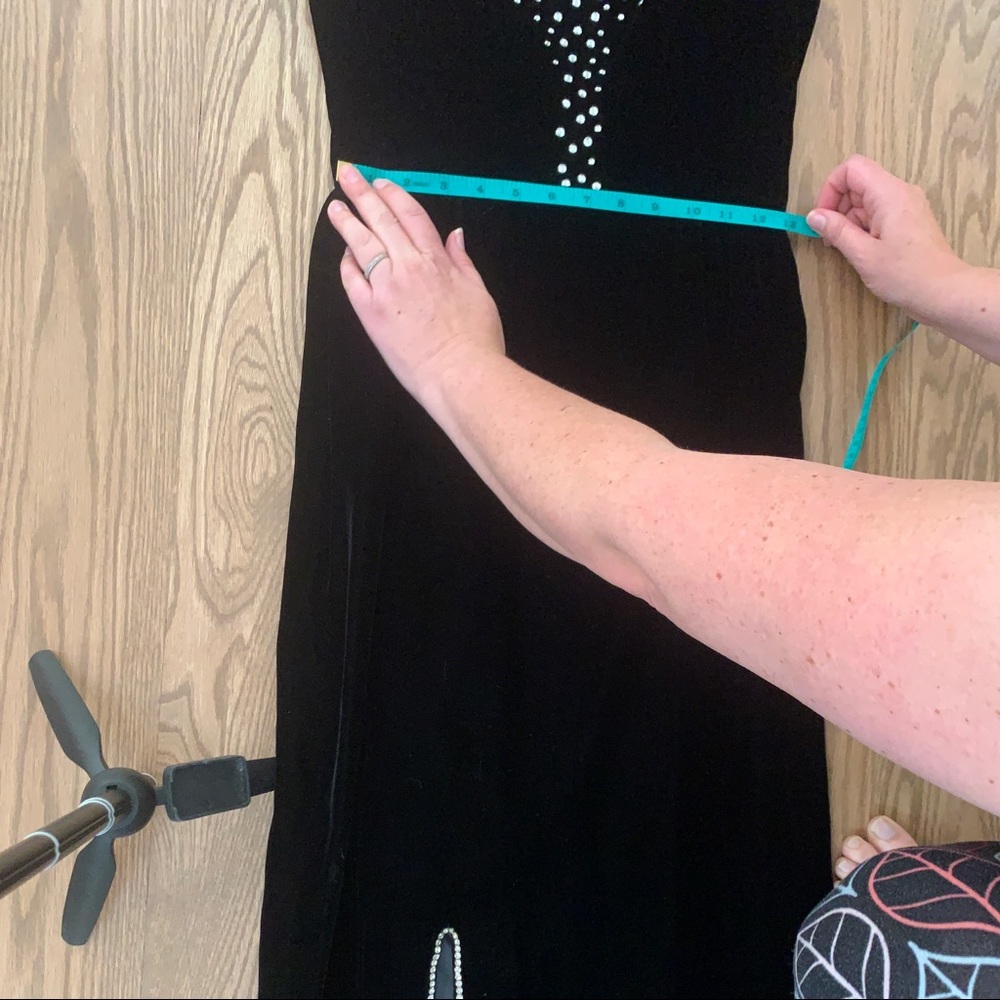 Black Velvet Vintage Rhinestone Dress - Picture 7 of 8